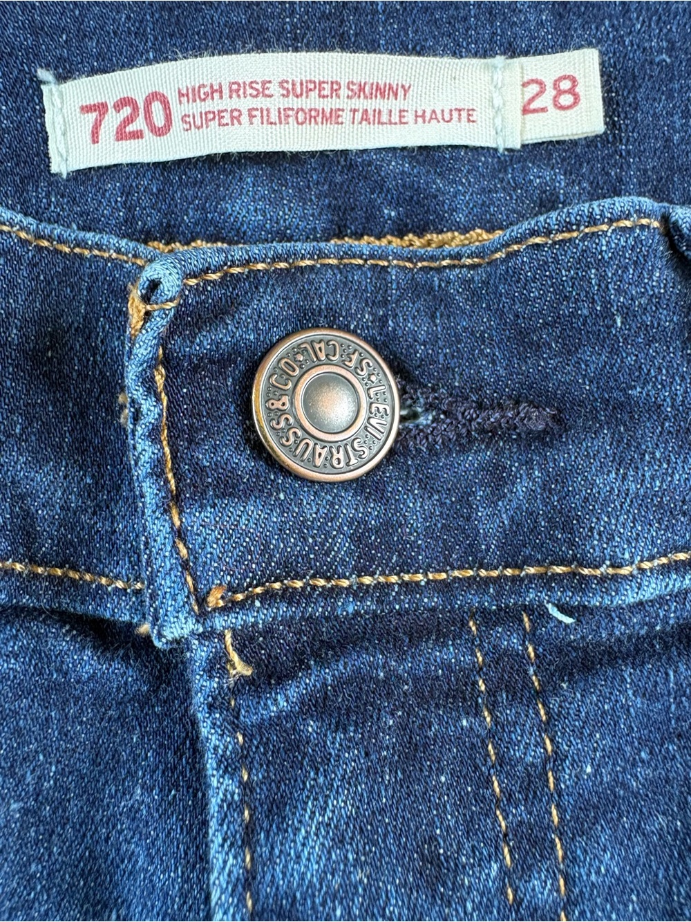Levi's 720 High Rise Super Skinny Jeans Medium Wash Blue Women's Size 28 - Picture 5 of 7